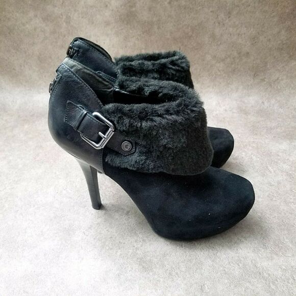 Guess Womens Oleta Sz 8 M Black Suede 4.5" Heeled Ankle Boot Platform Booties - Picture 4 of 10